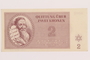 Theresienstadt ghetto-labor camp scrip, 2 kronen note, acquired by a Jewish refugee