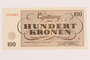 Theresienstadt ghetto-labor camp scrip, 100 kronen note, acquired by a Jewish refugee
