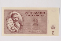 1989.251.2 front
Theresienstadt ghetto-labor camp scrip, 2 kronen note

Click to enlarge