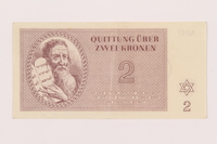 1999.121.11 front
Theresienstadt ghetto-labor camp scrip, 2 kronen note

Click to enlarge