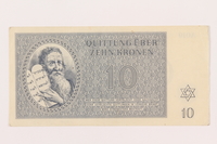 1999.121.22 front
Theresienstadt ghetto-labor camp scrip, 10 kronen note

Click to enlarge
