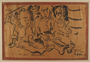 Walter Spitzer allegorical drawing of three children seated in a concentration camp