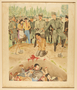 Watercolor created in a DP camp of an execution at a mass grave