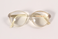 2009.204.6 front
Clear and white plastic eyeglasses worn by a Jewish emigrant

Click to enlarge