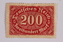 Postage stamp, 200 mark, issued in Germany during hyperinflation in the Weimar Republic