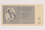 Theresienstadt ghetto-labor camp scrip, 10 kronen note, issued to a Dutch Jewish inmate