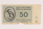 Theresienstadt ghetto-labor camp scrip, 50 kronen note, issued to a Dutch Jewish inmate