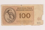 Theresienstadt ghetto-labor camp scrip, 100 kronen note, issued to a Dutch Jewish inmate