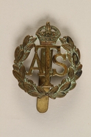 2009.294.5 front
Auxiliary Territorial Service cap badge worn by an Austrian Jewish woman in the British Auxiliary

Click to enlarge