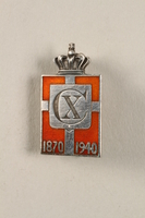 2010.417.4 front
Kingmark silver and red enamel spring tension pin commemorating the 70th birthday in 1940 of King Christian X of Denmark

Click to enlarge