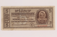 2010.443.8 front
Occupation currency note, 5 Karbowanez, issued by Nazi Germany in eastern Poland

Click to enlarge