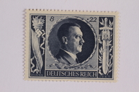 2005.375.11 front
Postage stamp, 8 Reichsmarks +22 schillings, issued for the birthday of Adolf Hitler

Click to enlarge