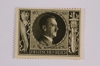 2005.375.16 front
Postage stamp, 40 Reichsmarks +160 schillings, issued for the birthday of Adolf Hitler

Click to enlarge