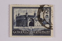 2005.375.33 front
Postage stamp, 2 zloty, featuring the Barbican, Krakow, issued in German occupied Poland

Click to enlarge