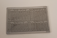 2003.149.55 front
Depth of field scale plate for Plaubel camera used by German Jewish US soldier

Click to enlarge