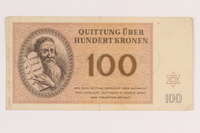 2012.168.2 front
Theresienstadt ghetto-labor camp scrip, 100 kronen note

Click to enlarge