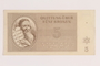 Theresienstadt ghetto-labor camp scrip, 5 kronen note