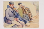 Watercolor painting of a group of men by a German Jewish refugee.