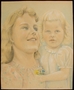 Colored pencil portrait of the wife and child of a US soldier created for him by a POW