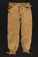 2004.485.10 front
Brown knee length tapered pants brought to the US by a German Jewish refugee

Click to enlarge