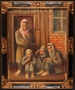 Autobiographical oil painting by David Friedmann of a woman and 3 children barefoot and hungry on a Łódź Ghetto street