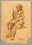 Drawing by Alexander Bogen of a female partisan sitting with a rifle