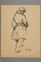 Drawing by Alexander Bogen of a partisan walking with his hands in his pockets