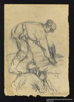 2005.181.42 front
Drawing by Alexander Bogen of two partisans crouched on the ground, working with a tool

Click to enlarge
