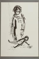 2005.425.4 front
Drawing by Alexander Bogen of a young girl wearing a Star of David badge, holding a doll

Click to enlarge