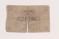 2005.449.1 front
Łódź ghetto scrip, 50 pfennig note

Click to enlarge