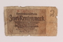 Weimar Germany, 2 Rentenmark note saved by an Austrian Jewish refugee