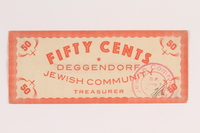 2006.424.1 front
Deggendorf displaced persons camp scrip, 50 cents, issued to a German Jewish couple

Click to enlarge