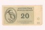 Theresienstadt ghetto-labor camp scrip, 20 kronen note