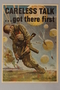 US careless talk poster of a US paratrooper shot in harness