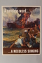 US careless talk poster depicting a burning ship