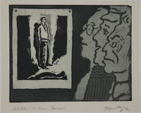 1988.12.23 front
Plate 23, Herbert Sandberg series, Der Weg: artist as a young man with friends studying a woodcut

Click to enlarge