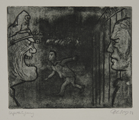 1988.12.44 front
Plate 44, Herbert Sandberg series, Der Weg: closeup of a guard yelling at a new prisoner

Click to enlarge