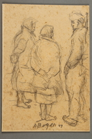 2005.181.79 front
Drawing by Alexander Bogen of an armed partisan talking with two bare-footed women

Click to enlarge
