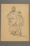 Drawing by Alexander Bogen of a woman in a head scarf and a child in a cap standing side by side