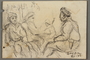 Drawing by Alexander Bogen of four partisans sitting outdoors with rifles