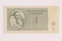 2005.517.7 front
Theresienstadt ghetto-labor camp scrip, 1 krone note

Click to enlarge