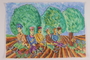 Autobiographical painting of armed partisans resting in a tilled field