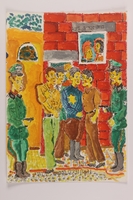 2006.125.31 front
Autobiographical painting of a boy watching Nazi soldiers detaining a group of Jewish men at gunpoint

Click to enlarge