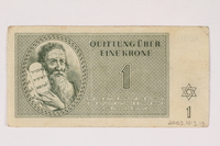 2003.413.13 back
Theresienstadt ghetto-labor camp scrip, 1 krone note

Click to enlarge