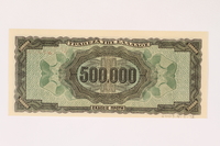 2003.413.72 back
German issued Greek currency, 500,000 Drachmai note

Click to enlarge
