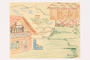 Child's drawing of 2 houses near the mountains by a German Jewish refugee