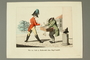 Print of a soldier bargaining with a headless Jewish peddler