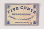 Deggendorf displaced persons camp scrip, 5-cent note, acquired by a former director
