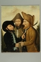 Painting of three Jewish hareskin dealers talking face to face