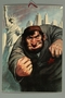 Poster of a Jewish Bolshevik shaking his fists in defense of NYC